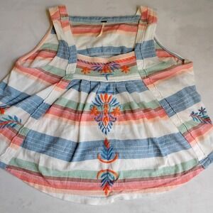Free‎ People Top Small Cropped Cut Out Embroidered Swing Boho Peasant Cottage